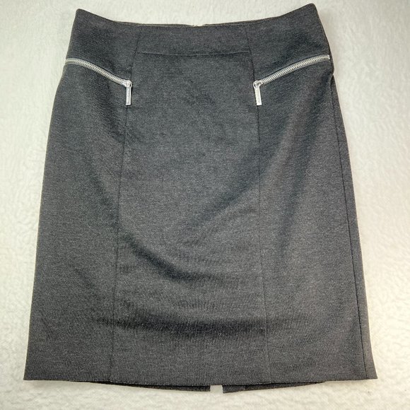 Michael Kors Gray Grey Knit Skirt Sz 8 Back Zipper Slit Chunky Zippers Sharp - Picture 1 of 8